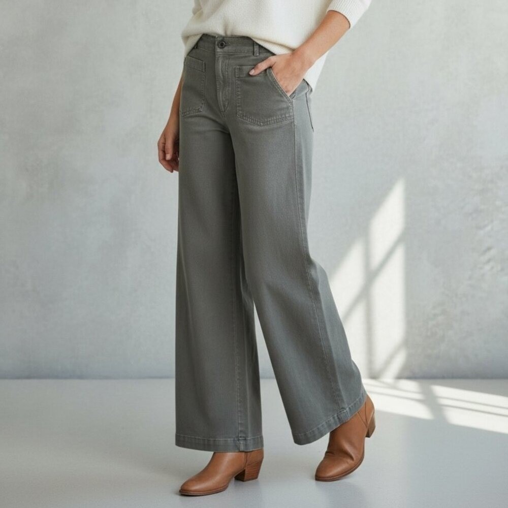 YFB Young‎ Fabulous & Broke Wide Leg Trousers Large Grey Patch Pocket High Rise